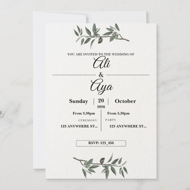 Simple Modern Wedding Invitation | Clean Minimal D (Front)
