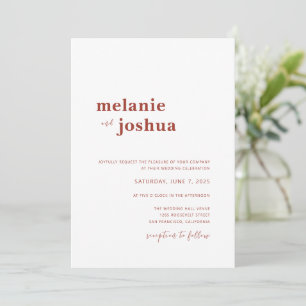 Simple Modern Wedding Invitation Terracotta