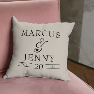 Simple Modern Wedding Keepsake Newlywed Couple Cushion