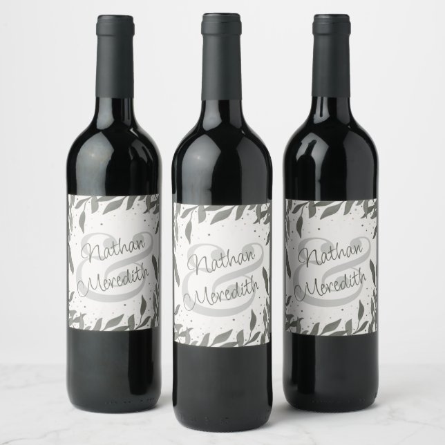 Simple Modern Wedding Leaves Custom Inspirivity Wine Label (Bottles)
