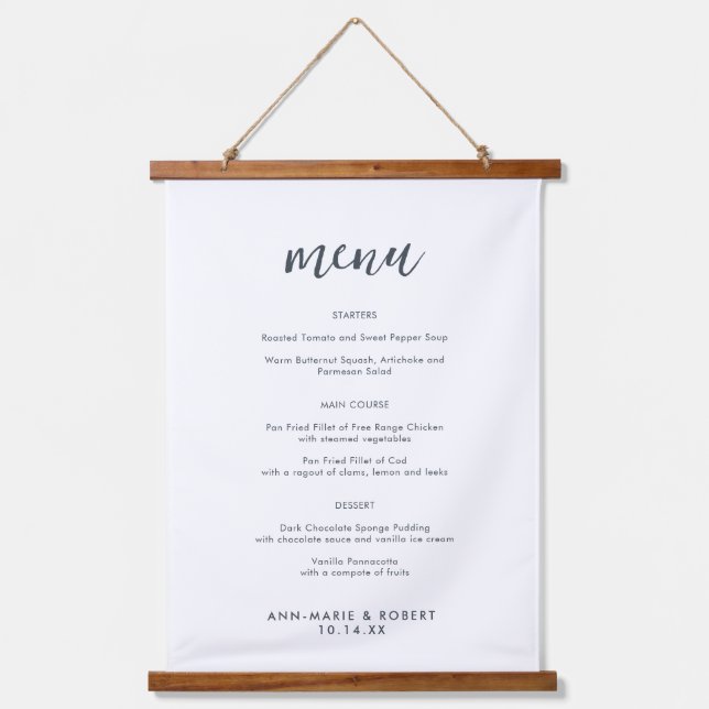 Simple Modern Wedding Menu Hanging Tapestry (Front)