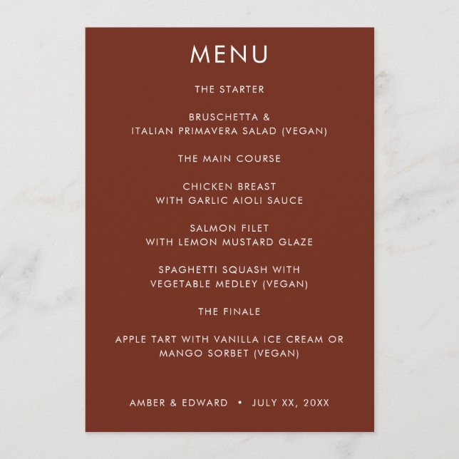 Simple Modern Wedding Menu Invitation (Front)