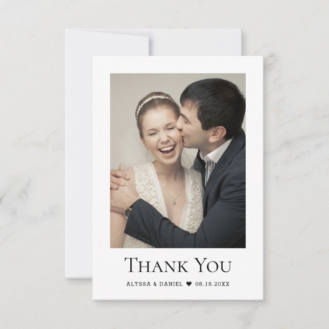 Simple Modern Wedding Photo Heart small Thank You Card (Front)