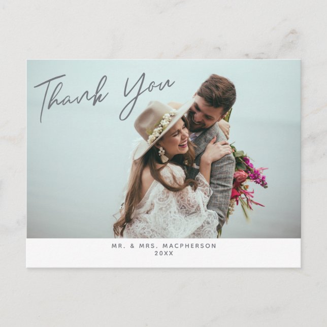 Simple Modern Wedding Photo Thank You Postcard (Front)