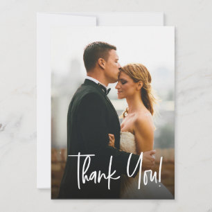 Simple Modern Wedding photos Handlettering Script Thank You Card