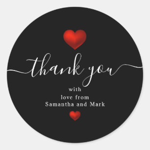 Simple Modern Wedding Red Black Heart Classic Round Sticker