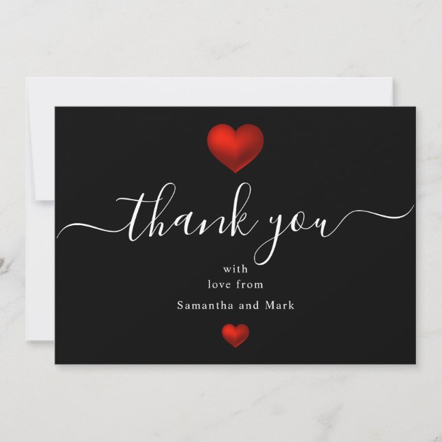 Simple Modern Wedding Red Black Heart Flat Card (Front)