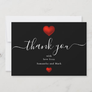 Simple Modern Wedding Red Black Heart Flat Card