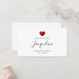 Simple Modern Wedding Red Heart Flat Place Card