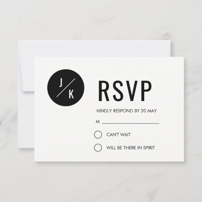 Simple modern wedding RSVP card - black circle (Front)