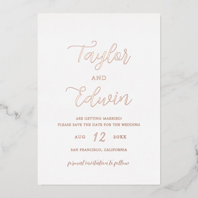Simple Modern Wedding Save The Date Rose Gold (Front)