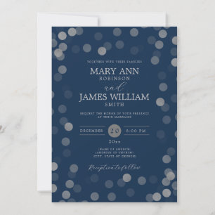 Simple Modern Wedding Silver Confetti Navy Invitation