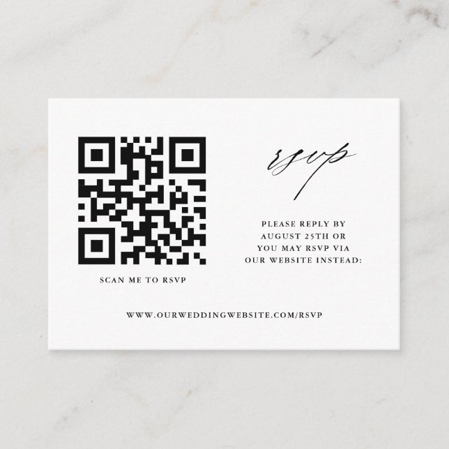 Simple Modern Wedding Website RSVP with QR Code Enclosure Card (Front)