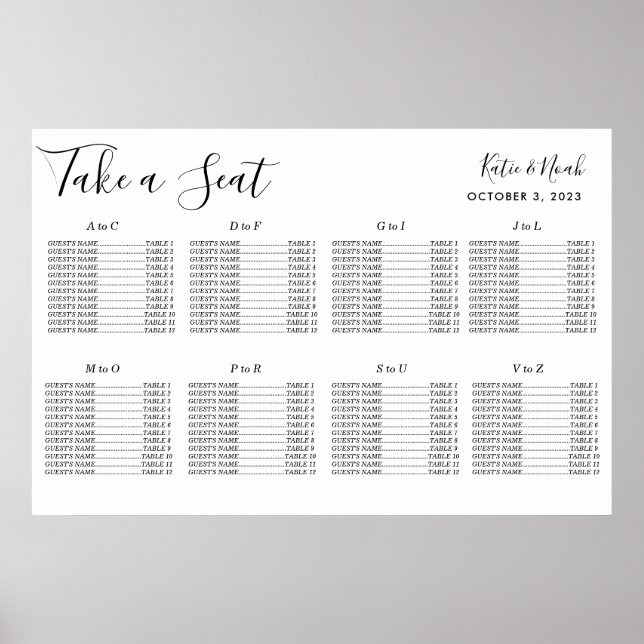 Simple & Modern Wedding Wedding Seating Chart (Front)