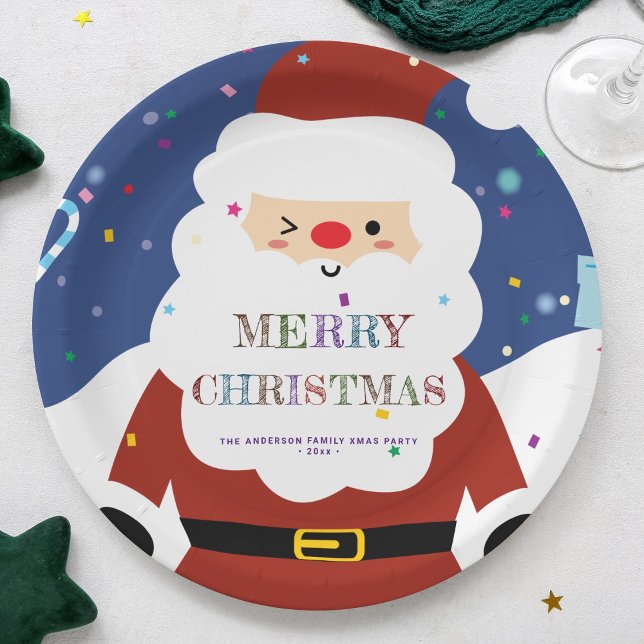 Simple Modern Whimsical Cute Santa Christmas Party Paper Plate (Creator Uploaded)