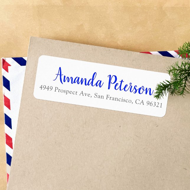Simple Modern Whimsical Script Blue Return Address (Creator Uploaded)