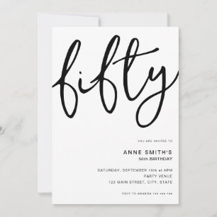 Simple Modern White 50th Birthday Invitation