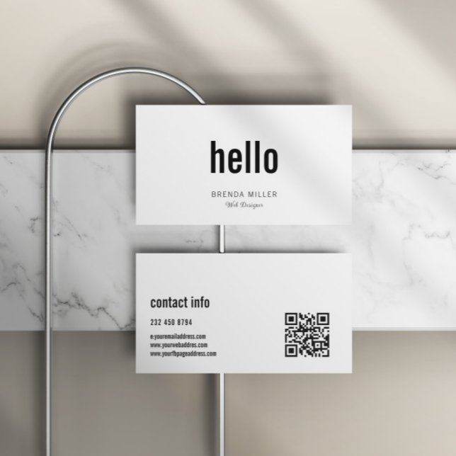 Simple Modern White and Black Hello Business Card (Creator Uploaded)