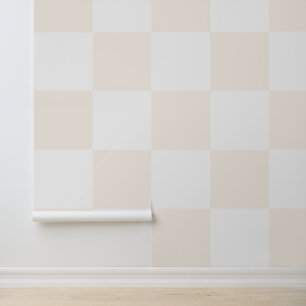 Simple Modern White and Cream Chequerboard Pattern Wallpaper