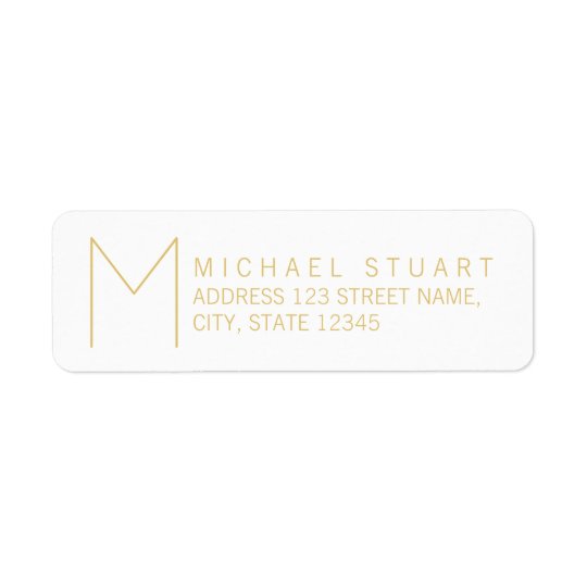 Simple Modern White and Gold Monogram Return Address Label
