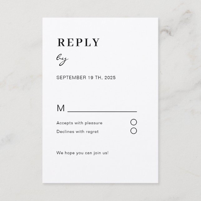 Simple Modern White Black RSVP Card (Front)