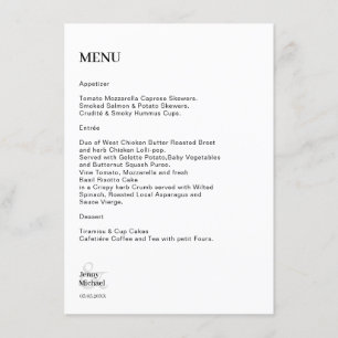 Simple modern white black wedding menu