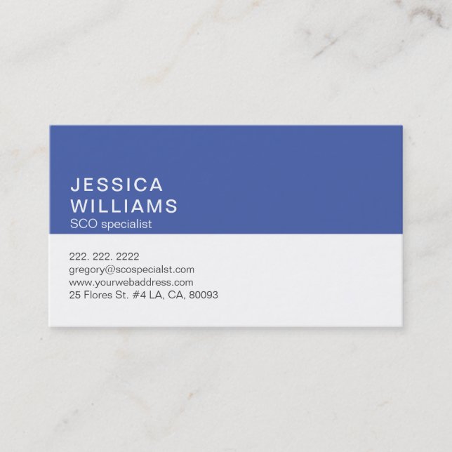 Simple Modern White & Blue SEO Specialist Business Card (Front)