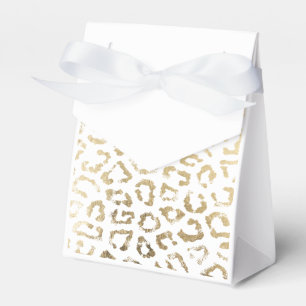Simple modern white chic faux gold cheetah print favour box