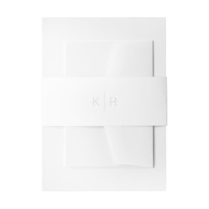Simple Modern White & Dusty Blue Monogram Invitation Belly Band