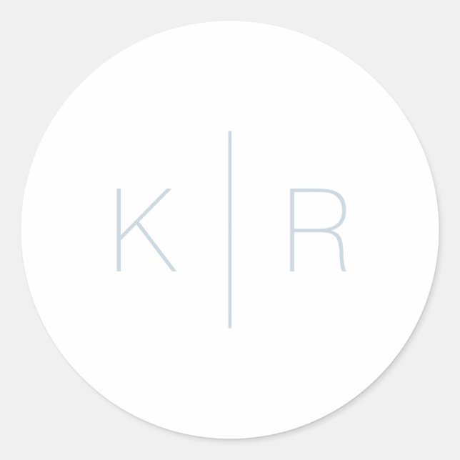 Simple Modern White Dusty Blue Monogram Wedding Classic Round Sticker (Front)
