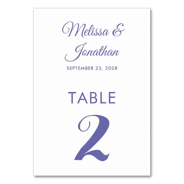 Simple modern white dusty purple elegant wedding t table number (Front)