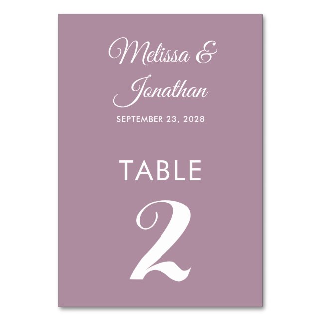 Simple modern white dusty purple elegant wedding table number (Front)