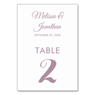 Simple modern white dusty purple elegant wedding table number