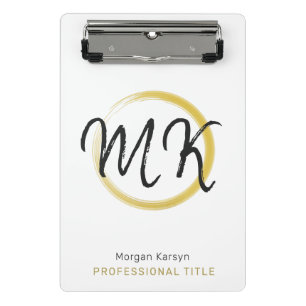 Simple Modern White Gold Elegant Template Monogram Mini Clipboard