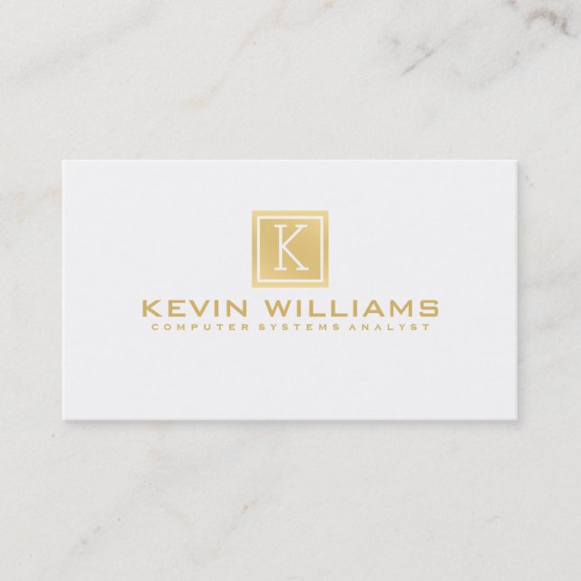 Simple Modern White & Gold Geometric Accent Business Card (Front)