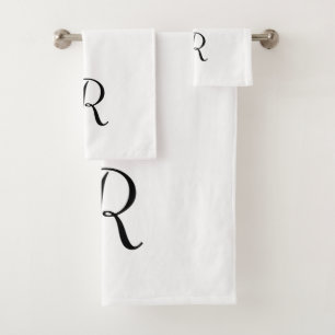 Simple Modern White Monogram Initial Bathroom   Bath Towel Set