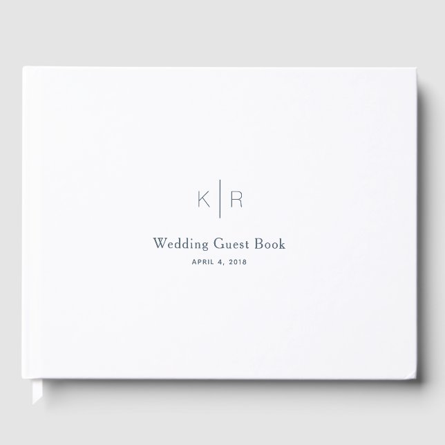 Simple Modern White Navy Blue Wedding Guest Book (Front)