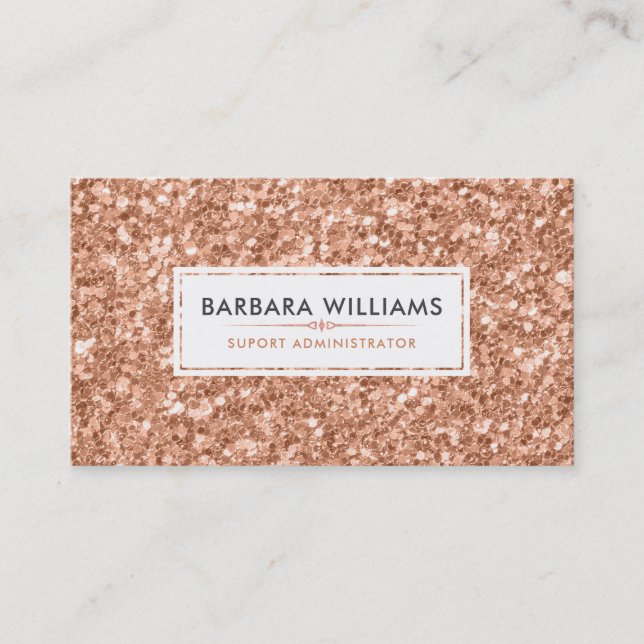 Simple Modern White & Rose-Gold Faux Glitter Business Card (Front)