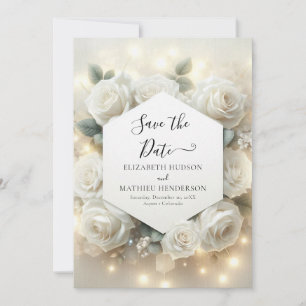 Simple Modern White Roses Wedding Save The Date