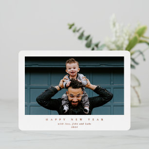 Simple Modern White Single Photo Happy New Year Foil Holiday Card
