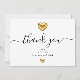 Simple Modern White Wedding Gold Heart Flat Card