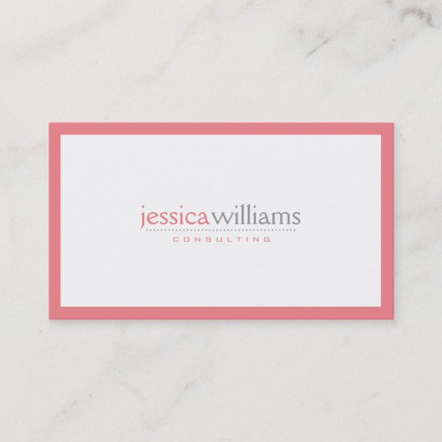 Simple Modern White With Pink Border Business Card (Front)