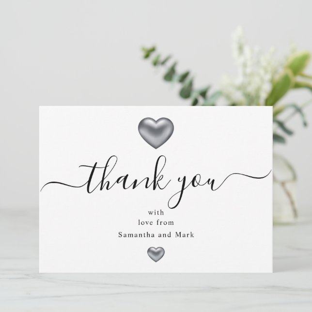 Simple Modern WhiteWedding Silver Heart Invitation (Standing Front)