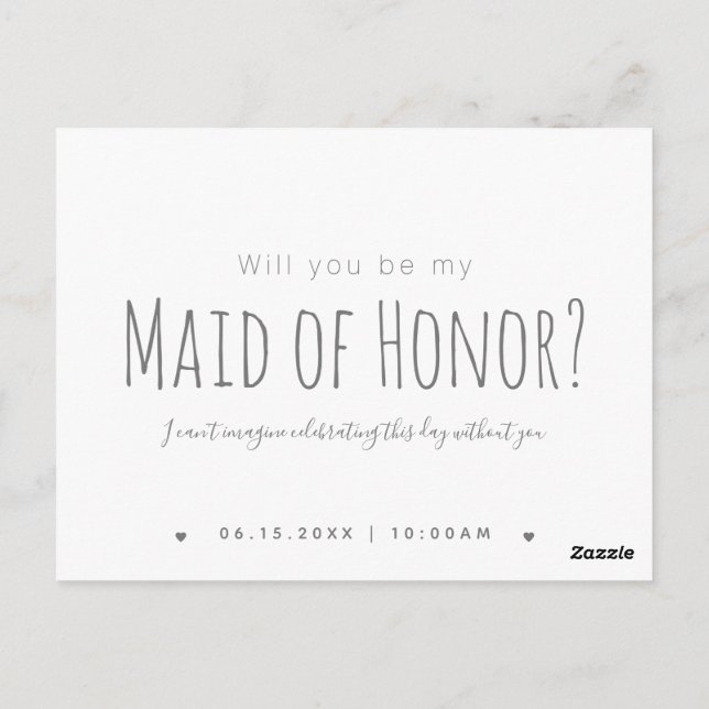 Simple Modern Will You Be My Maid of Honour Postcard (Back)