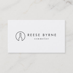 Simple Modern Wine Bottle Logo Sommelier White 2 Business Card