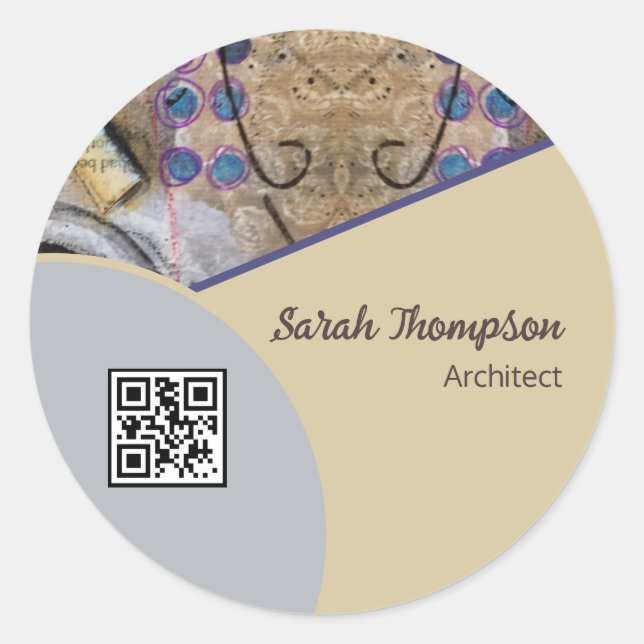 Simple Modern with Abstract Accents QR Code Logo Classic Round Sticker (Front)
