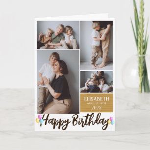 Simple Modern Wood Birthday Stylish Photo Collage Card