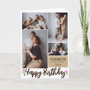 Simple Modern Wood Birthday Stylish Photo Collage Card