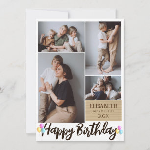Simple Modern Wood Birthday Stylish Photo Collage Card