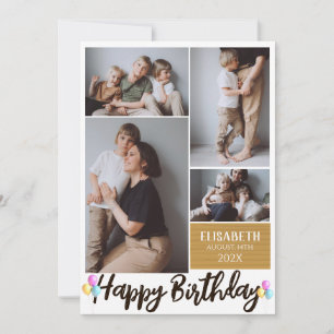 Simple Modern Wood Birthday Stylish Photo Collage Card